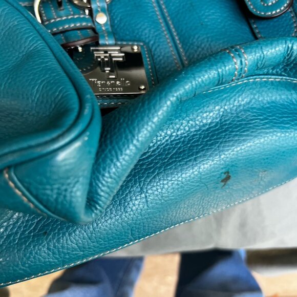 Tiganello Blue Teal Pebbled Leather Slouchy Purse Bag - Picture 4 of 11